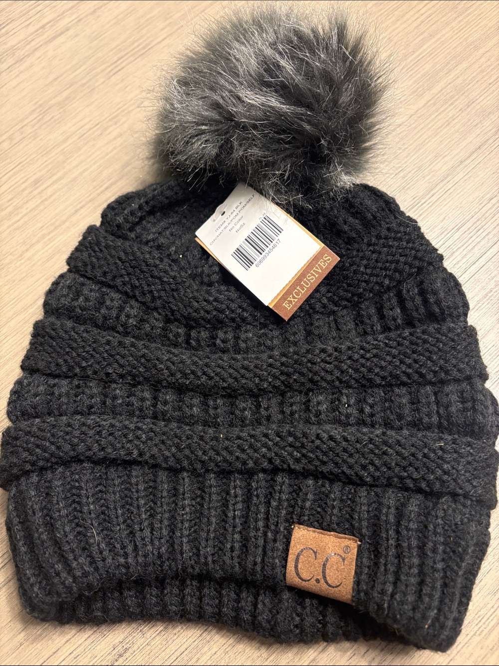 C.C Black Knit Pom Pom Beanie Hat